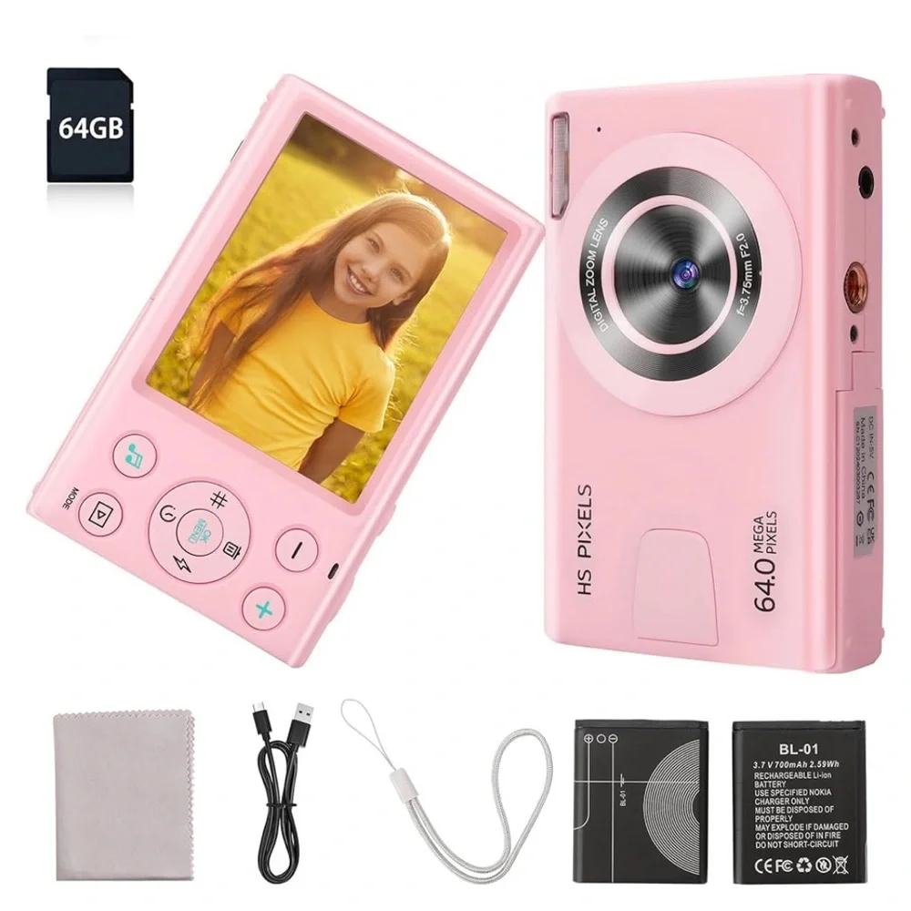 NIB Digital Camera,W/ 64GB Card & 2 Pack Battery,4K/1080p 18X Zoom,Anti-shake